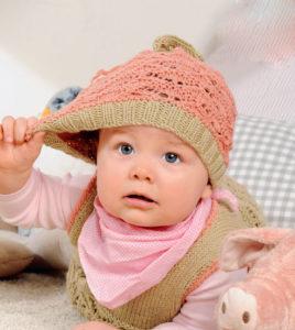 Вязание для малышей платье, шапочка и штанишки спицами