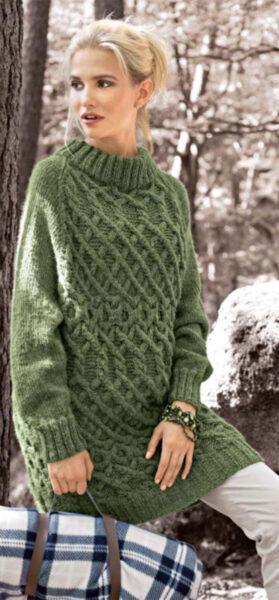Вязание для женщин. Пуловер покроя реглан спицами с узором из «кос»