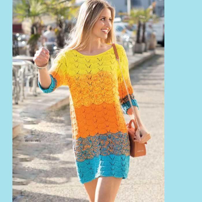 Вязание для женщин. Разноцветное платье