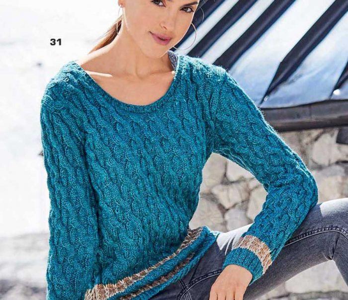 Красивый рельефный узор спицами для пуловера, жакета, схема узора