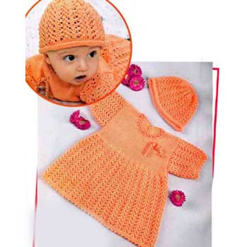 Вязание для малышей. Ажурное платье и шапочка для девочки