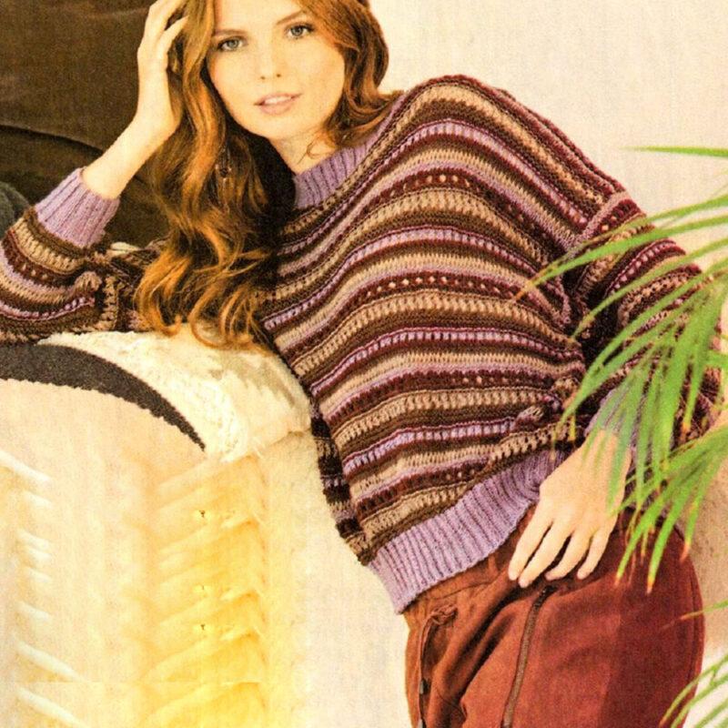 Вязание для женщин. Пуловер оверсайз в полоску спицами