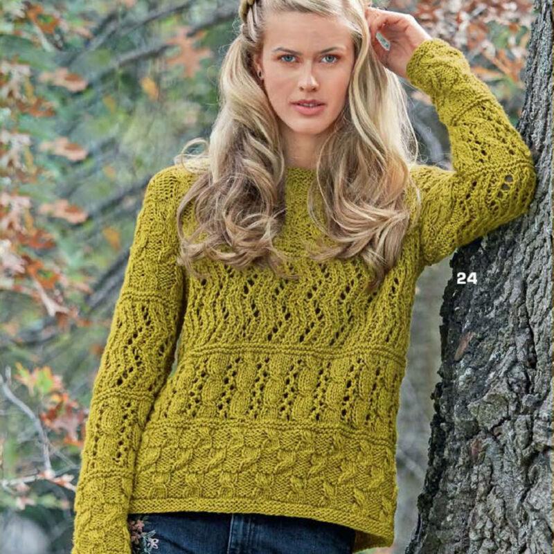 Вязание для женщин. Пуловер с сочетанием узоров спицами