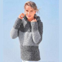 Вязание для женщин. Пуловер с капюшоном спицами