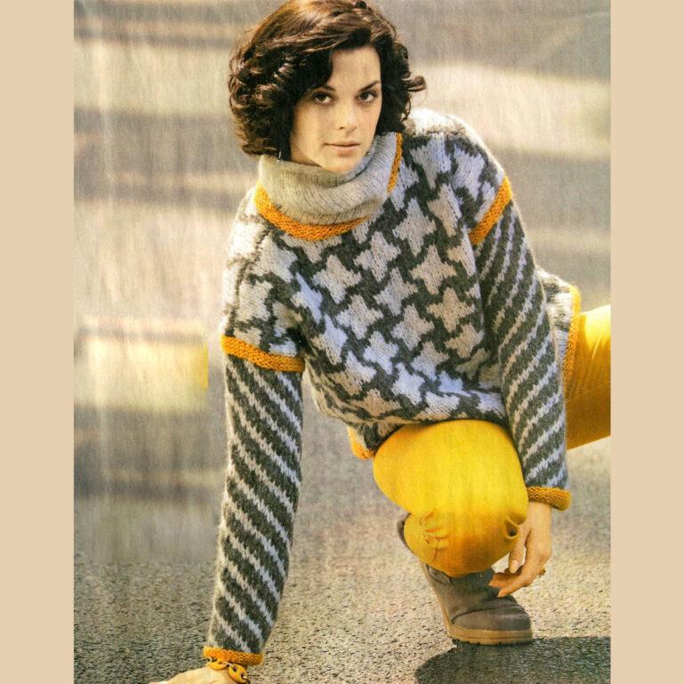 Вязание для женщин. Пуловер с жаккардовыми узорами спицами