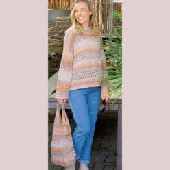 Вязание спицами для женщин. Пуловер спицами с удлиненной линией плеч и сумка-шопер